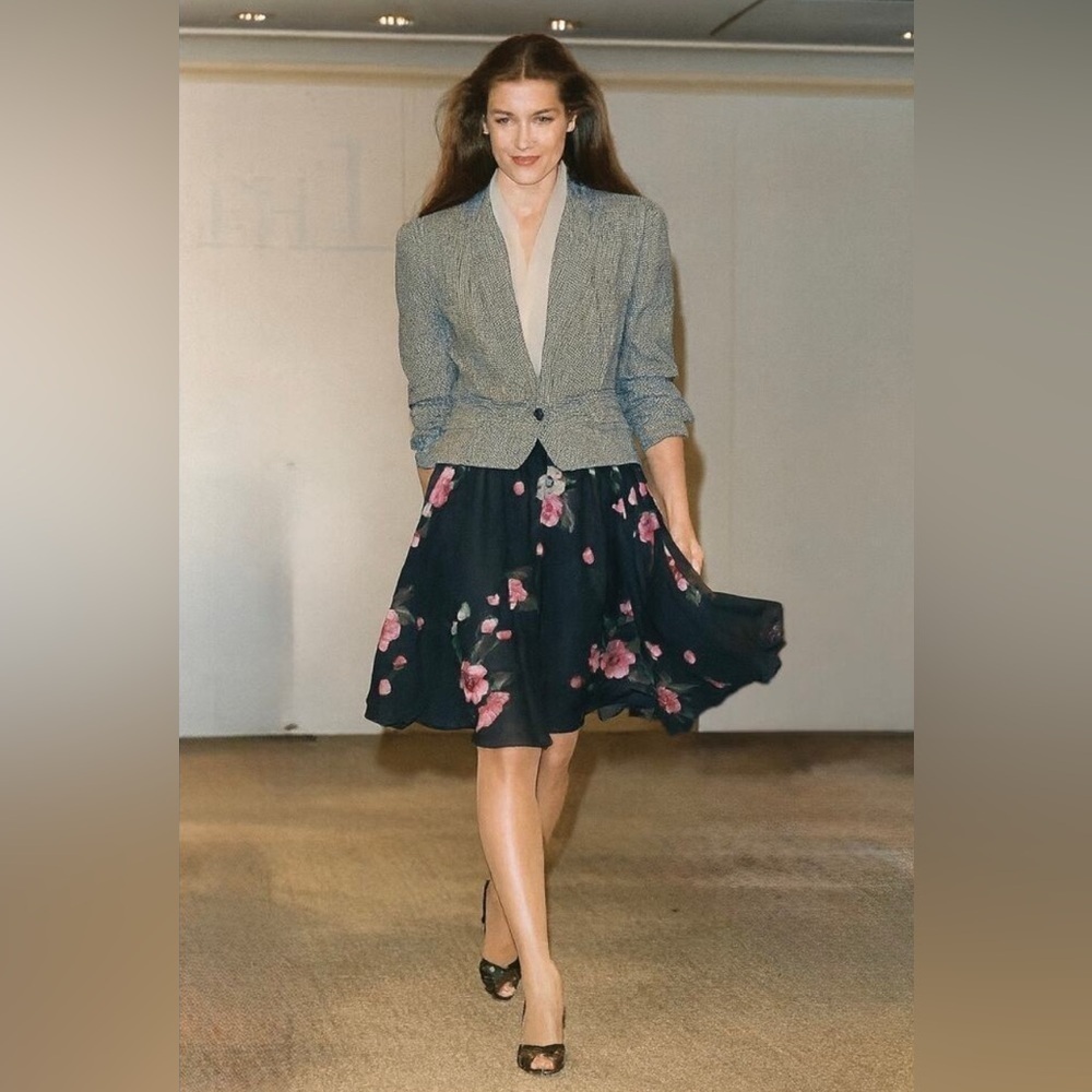 Ralph Lauren Vintage Spring 1988 Navy Multi Floral A-Line Skirt